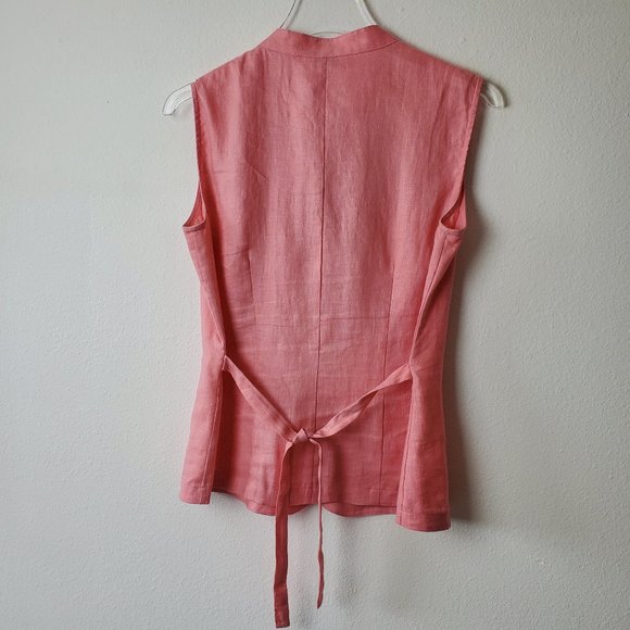 J. Peterman linen pink sleeveless ruffled top 6 feminine boho - Picture 4 of 7